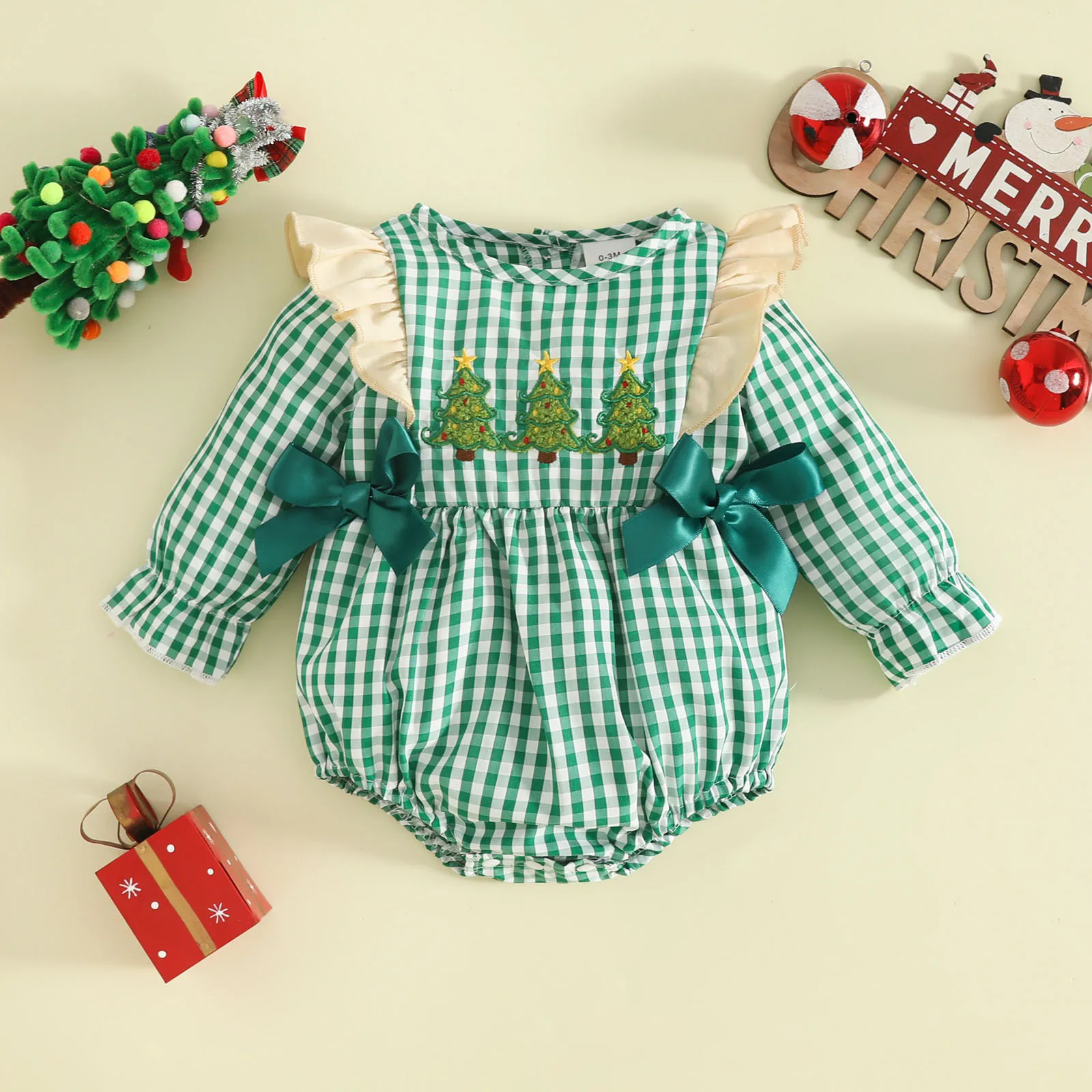 

Baby Girl Christmas Outfit Infant Fashion New Long Sleeve Shirt Newborn Santa Smocked Bubble Rompers Xmas Toddler Clothes Hot