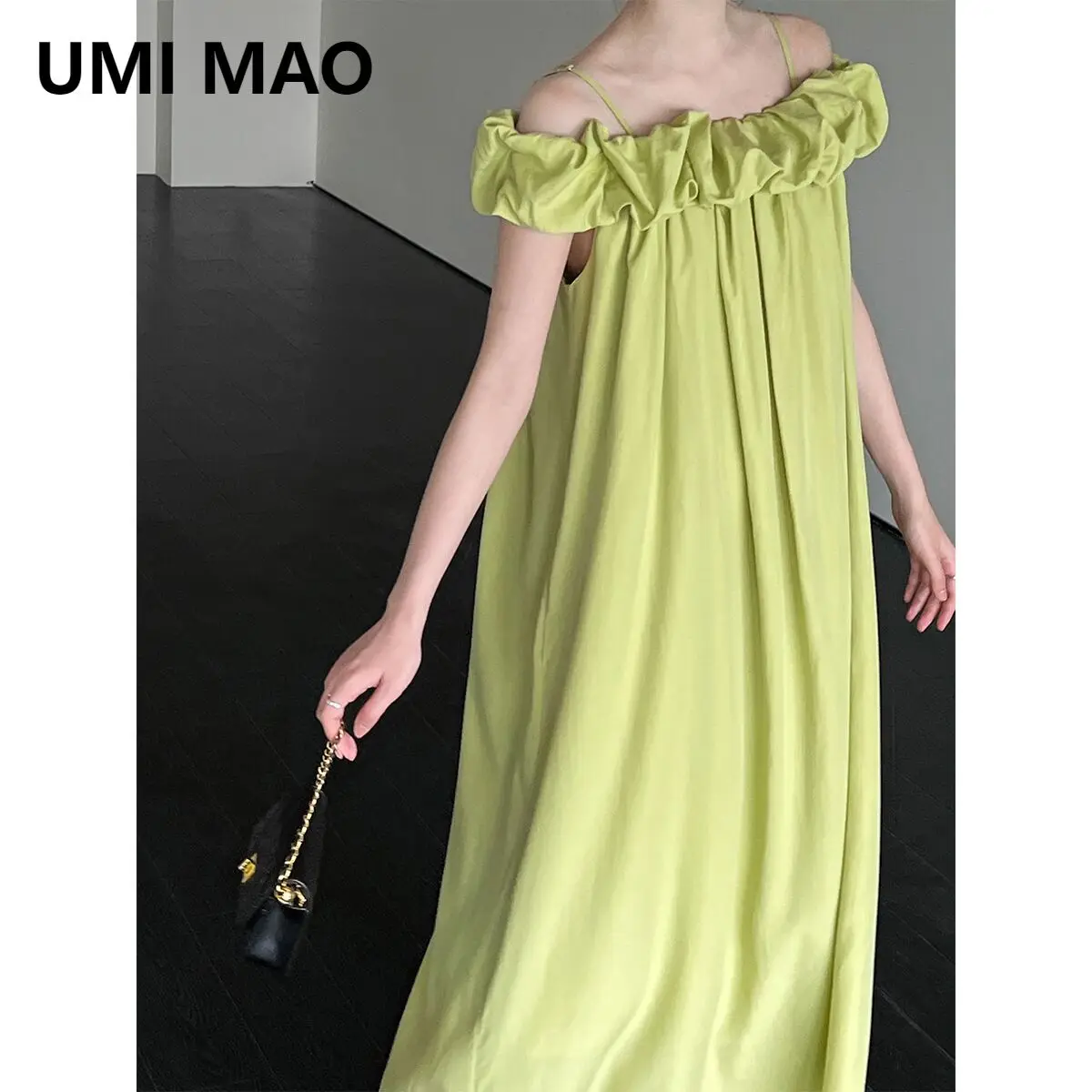 

UMI MAO One Shoulder Strapless Dresses In Korean Style High-end Ruffled Edge Camisole Dress For Women