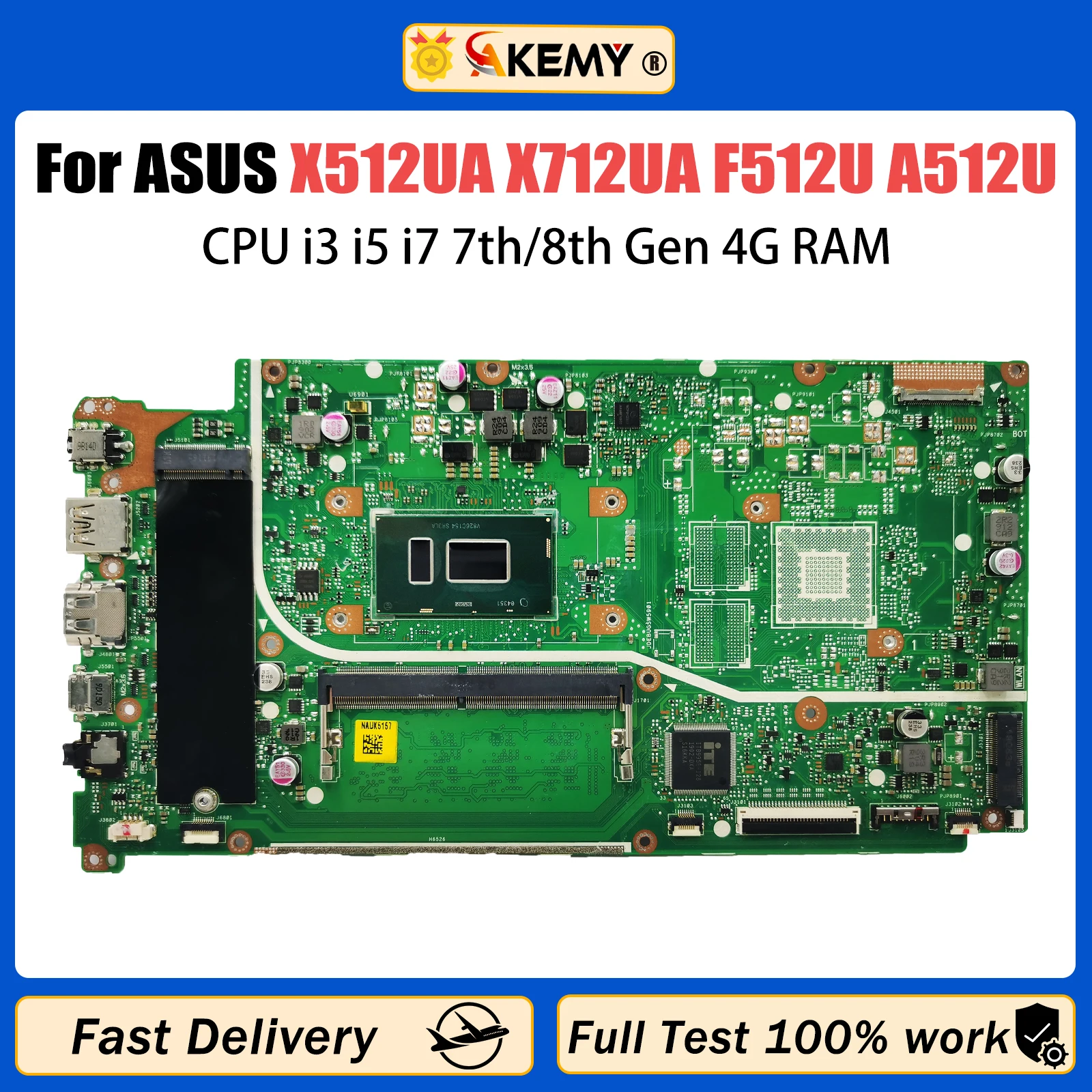 

X512UA Mainboard For ASUS X712UA F512U A512U Y5100U V5000UA X512UB X512UF Laptop Motherboard CPU i3 i5 i7 7th/8th Gen 4G RAM