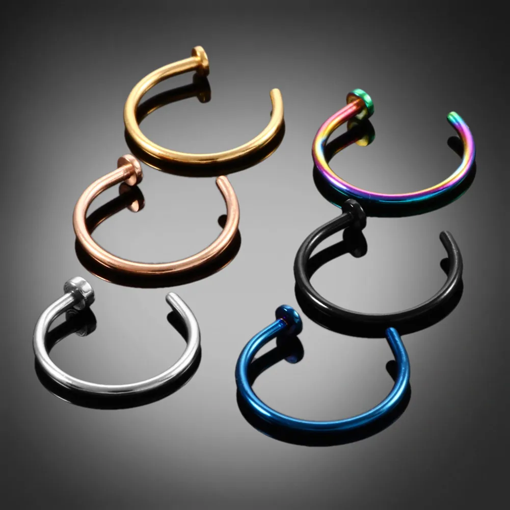 G23 Titanium Nose Ring Implant Grade Titanium Gothic Fake Pierced Nose Ring 18G 20G Classic Tongue Piercing Jewelry Anodized