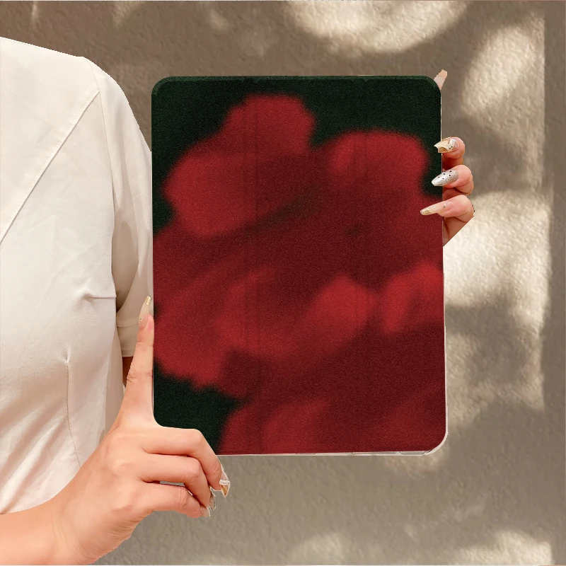 ins Retro Red frosted flower TABLET CASE FOR iPad pro 10/11-Inch 2020/6th/7th /8th /Air 3rd/Air 4th/9th gen/Air 5th Gen 2022/Air