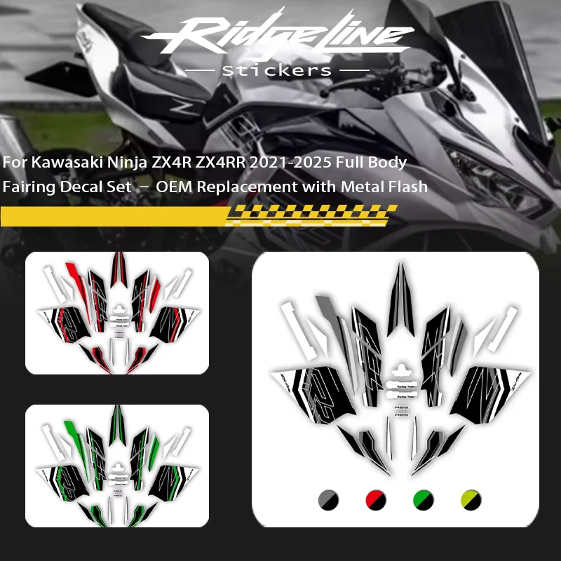 

OEM Replacement with Metal Flash For Kawasaki Ninja ZX4R ZX4RR 2021-2025 Full Body Fairing Decal Set
