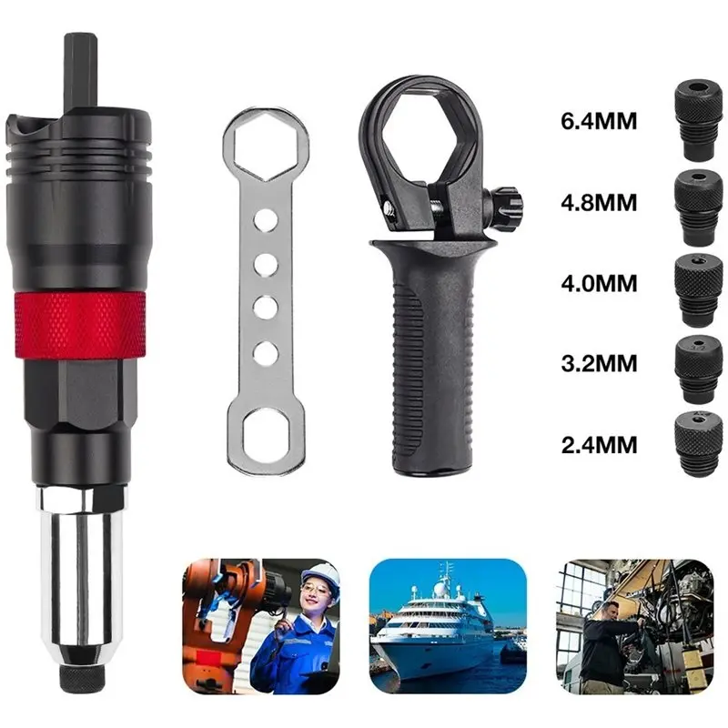 ABYP Rivet Tool Kit Electric Drill Compatible Cordless Electric Rivet Gun Adapter, 2.4Mm/3.2Mm/4.0Mm/4.8Mm/6.4Mm