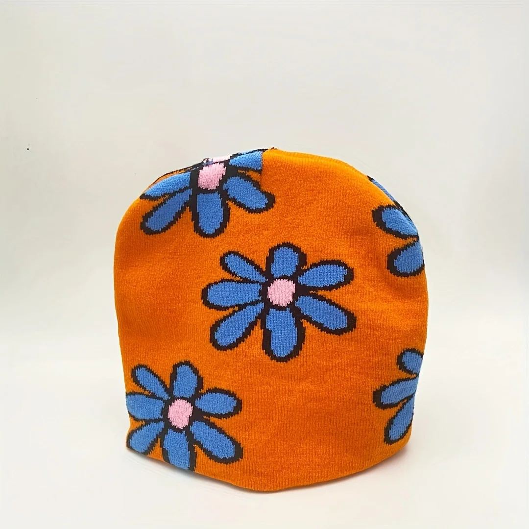 1 pc jacquard kidsren\'s beanie, fashion lovely garden style flower pattern针织帽, suitable for travel, seaside, outdoor