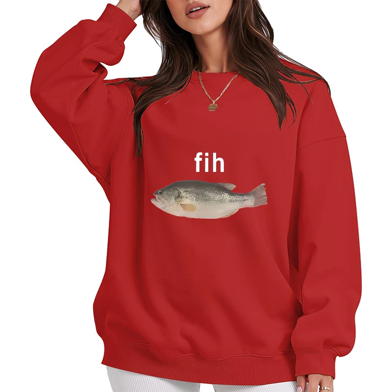 Engraçado fih peixe meme hoodies inverno para mulheres harajuku casual quente pullovers camisolas de manga longa y2k engraçado o-pescoço roupas