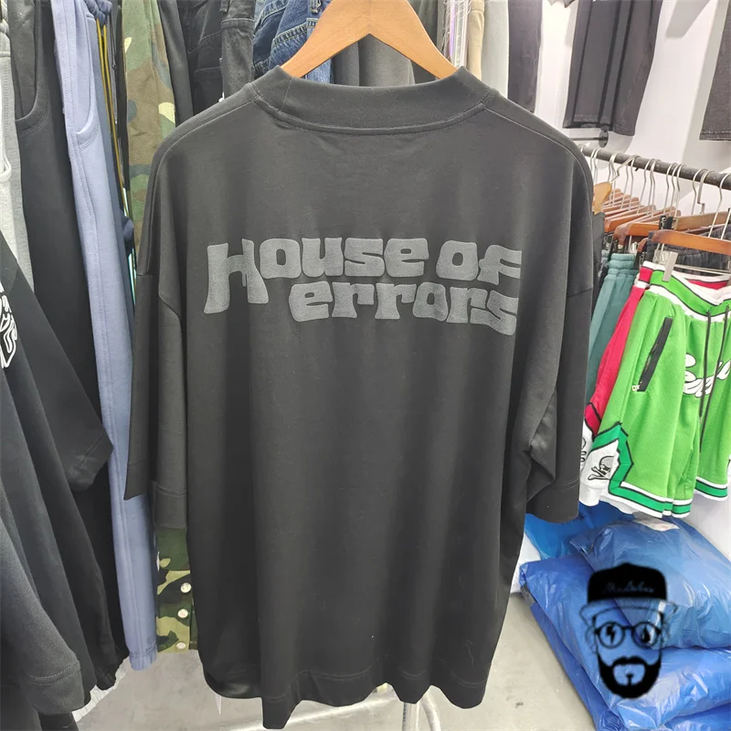 BLACK HOUSE OF ERRORS foam PRINT SUMMER OVERSIZE LOOSE MEN'S TEE