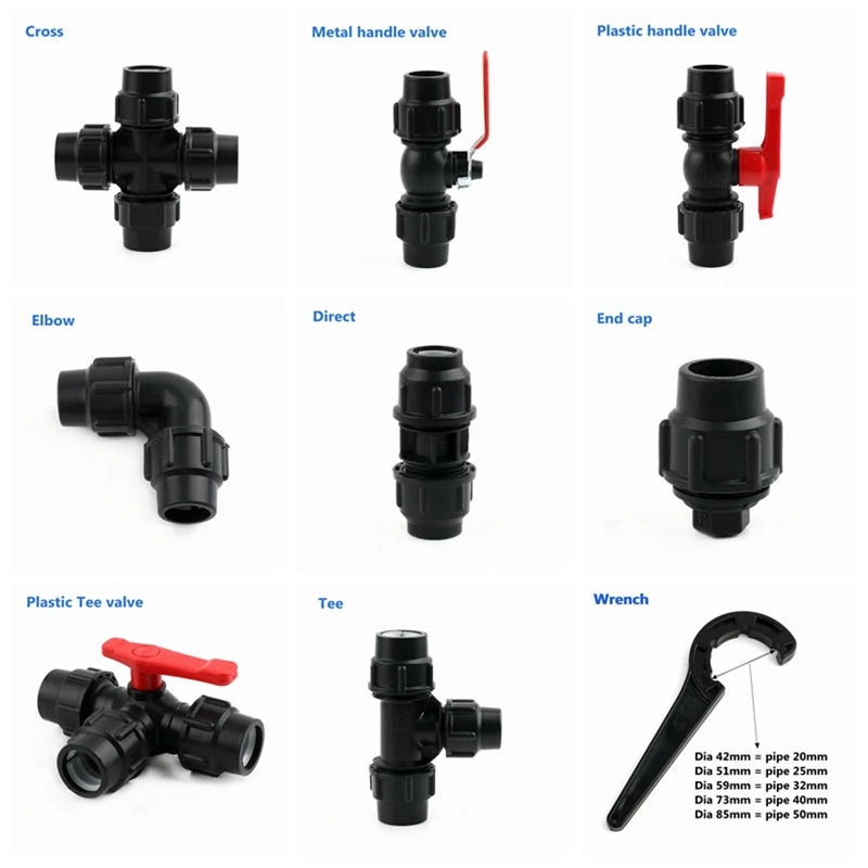 20/25/32/40/50mm Black PE PVC Tube Tap Water Splitter Plastic Valve Connector Garden Agriculture Irrigation Water Pipe Fittings