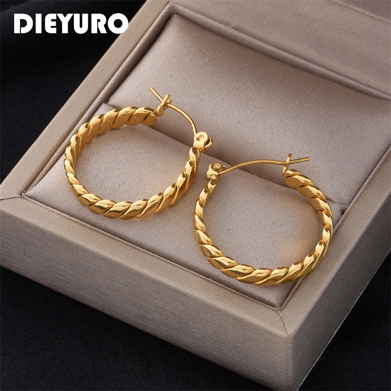 

DIEYURO 316L Stainless Steel Geometric Twist Hoop Earrings For Women Designer Rustproof Trend Girls Party Jewelry Wholesale