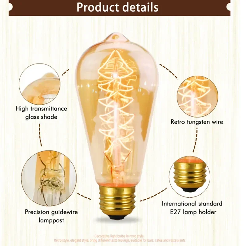 Imagem -05 - Lâmpada Retro Edison C35 T45 St64 G80 G95 A60 Luz do Filamento 40w E27 Ampola do Vintage Lâmpada Incandescente Luzes Decorativas Peças Pelo Lote