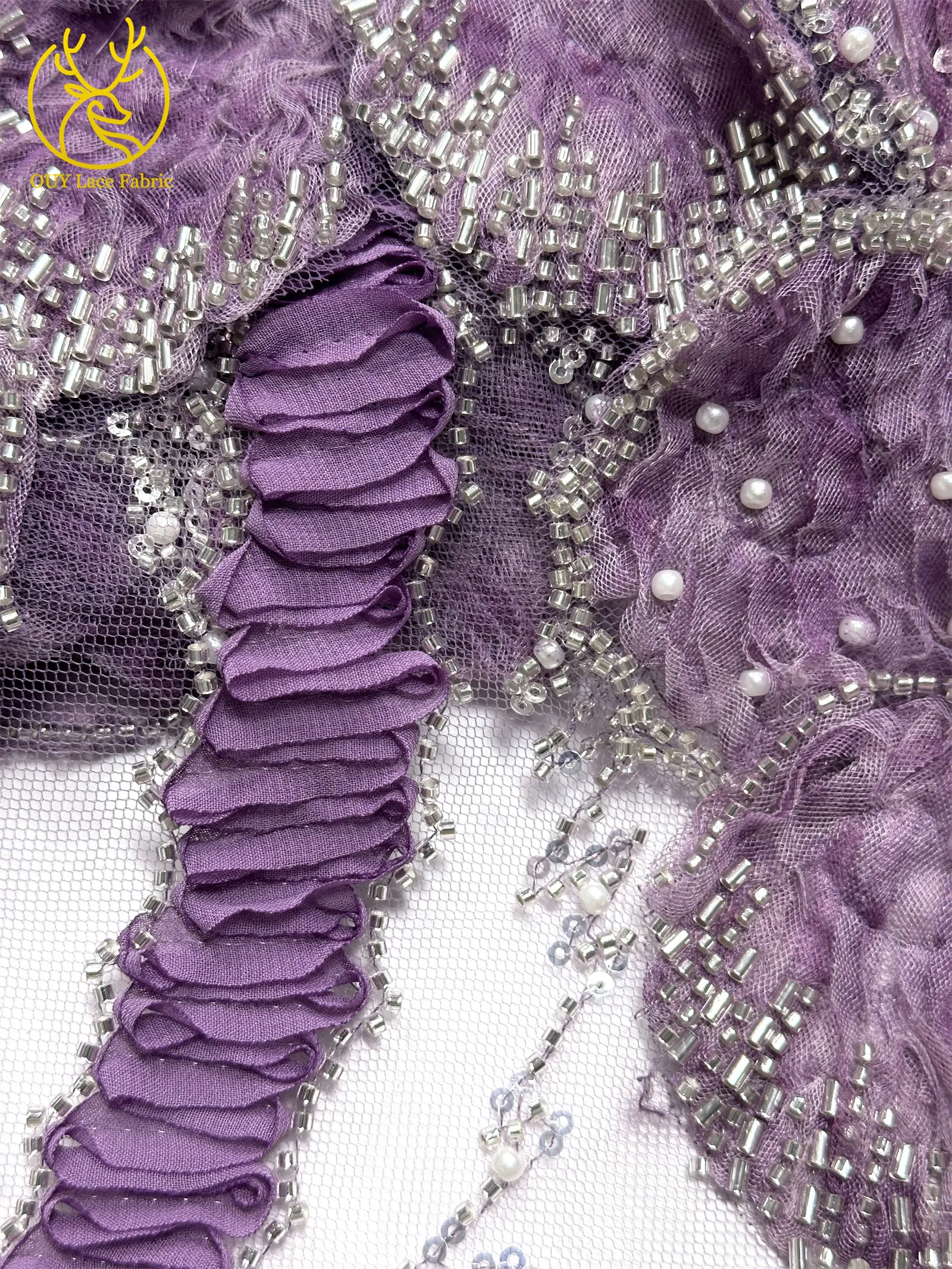 3D Mode Französisches Hochzeitskleid Mesh-Stickerei Pailletten Spitzenstoff Afrikanischer Nigerianischer Perlen-Spitzenstoff Brautkleid Partykleid – Detail 17