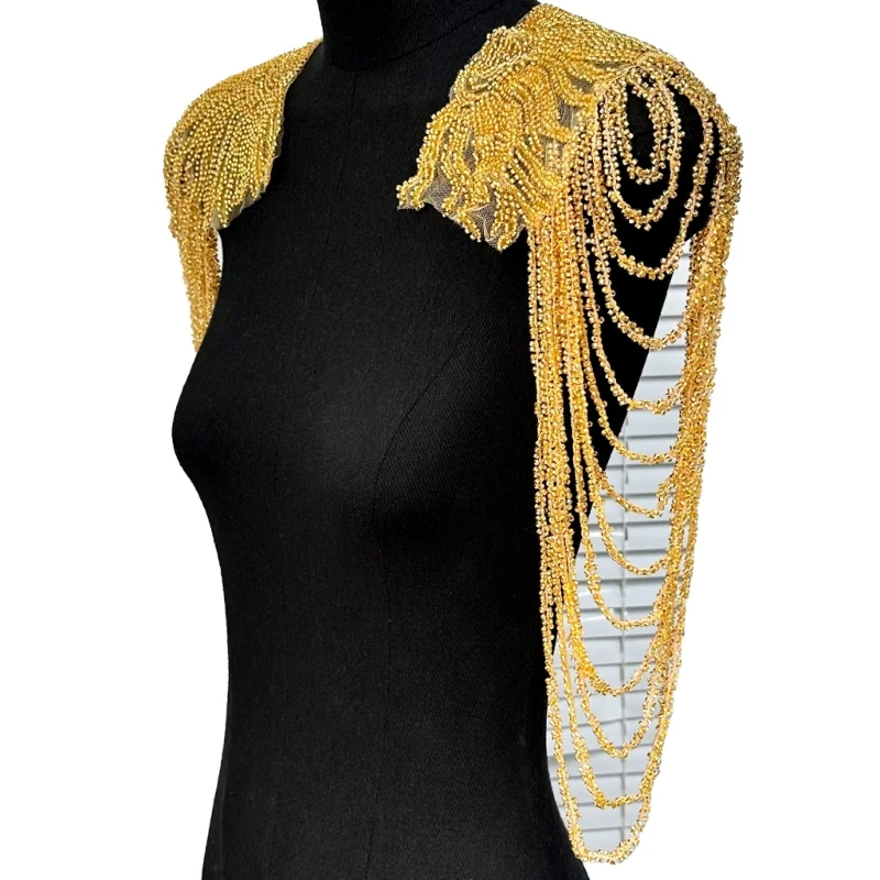 Shoulder Epaulets Stage Costume Fringed Sequined Epaulet Shoulder Wrap Stage Performances Epaulet Costume Accessories