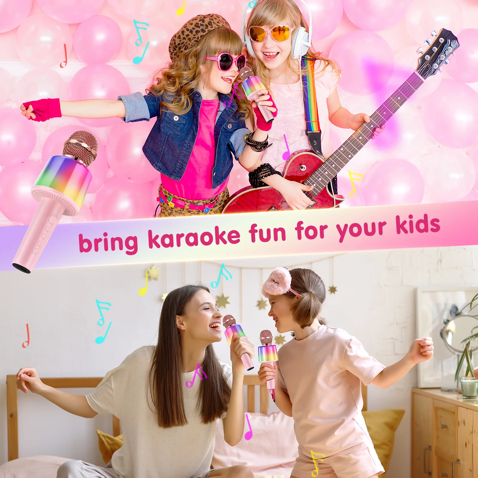 Kids Karaoke Microphone Toddler Microphone for Kids with Lights, Birthday Gift for Girls, Boys Toy Age 4-6-8-10+(Pinkcolor)