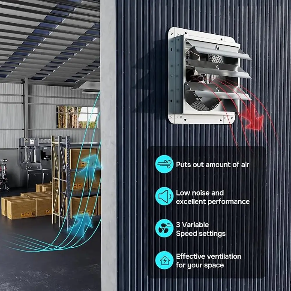 Ventilatore di scarico per otturatore da parete da 14 pollici con regolatore di velocità e kit cavo di alimentazione, alluminio, 1600 giri/min, 1000 CFM, per soffitta