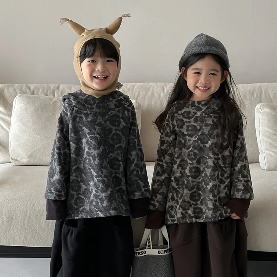 2026 Winter Kids Fleece-lined Hooded Sweatshirt Unisex Baby Thickened Pullover with Hood Warm Fleece Top for Boys Girls Toddler
