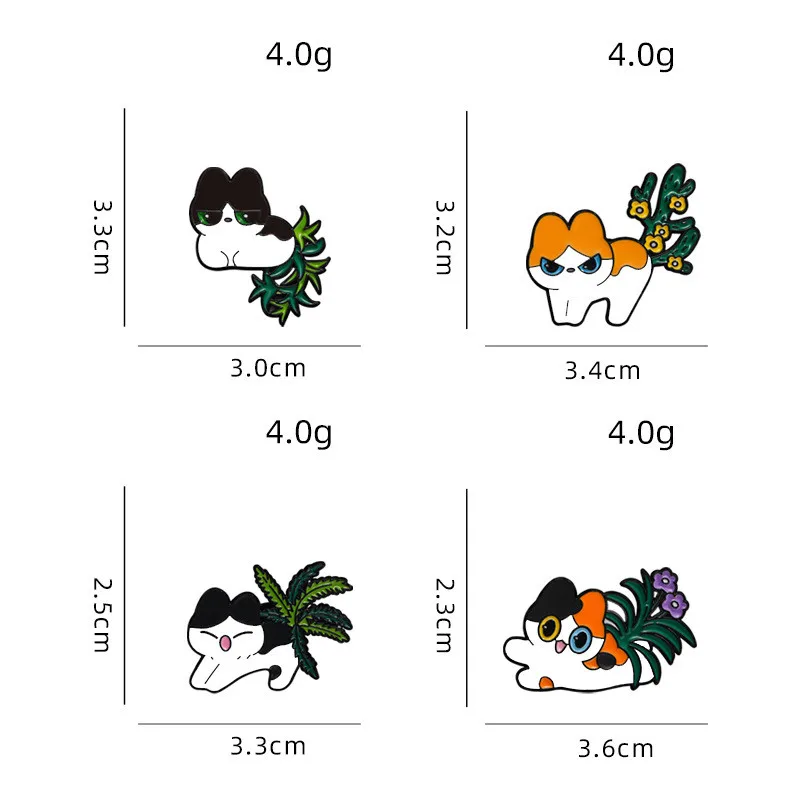 Cute Cartoon Plant Tail Cat Design Brooches Creative Animal Badge Enamel Alloy Pins DIY for Clothes Bags Hat Scarf T-shirt Jeans