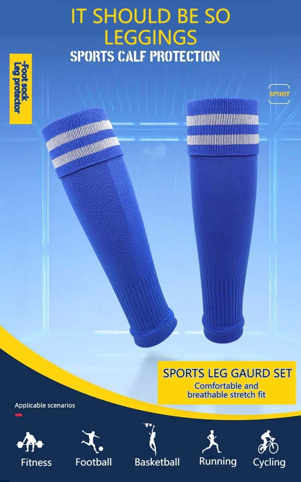 Loogdeel 1 Paar Knieschutz-Sportsocken für Erwachsene, hohe Röhre, atmungsaktiv, Fußball-Beinwärmer, Schienbeinschutz, Fußballsocke, Wadenärmel – Detail 1