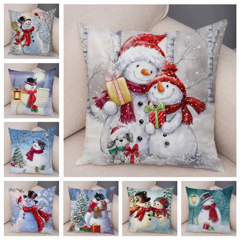 Cute Cartoon Snowman Cushion Cover Decorative Christmas Pillowcase Soft  Kids Room Sofa Cart pillowcase