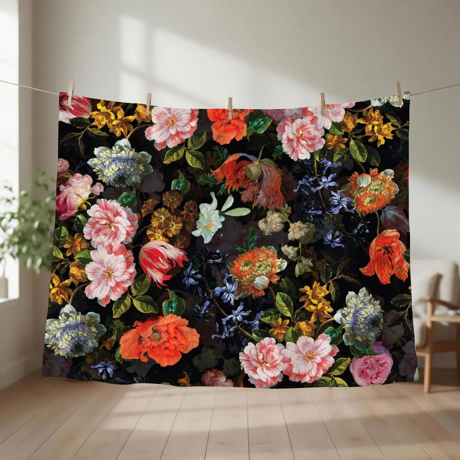 Antique Botanical Night Flower Botanical Night Garden I Throw Blanket couch cozy soft plush fuzzy picnic outdoor blanket