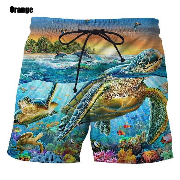 Pantalones cortos divertidos con estampado 3D de tortuga marina para hombre, Shorts de playa Hipster