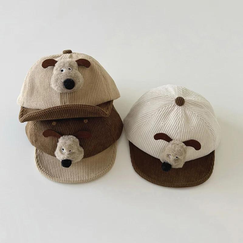 

New Corduroy Baby Hat Cartoon Puppy Warm Children's Cap Solid Color Cute Adjustable Baseball Caps Newborn Toddler Boy Girl Hats