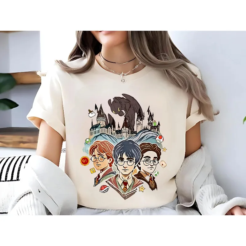Camiseta para entusiastas del libro de fantasía, camiseta para fanáticos de Harry Potter con sombrero de mago, algodón puro para todas las estaciones, adecuada tanto para hombres como para mujeres