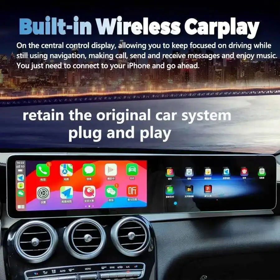 navi 128G نظام تحديد المواقع أندرويد Carplay لمرسيدس بنز C GLC NTG 5.0 5.5 6.0 2016-2022 12.3 بوصة سيارة الوسائط المتعددة مشغل فيديو شاشة مزدوجة
