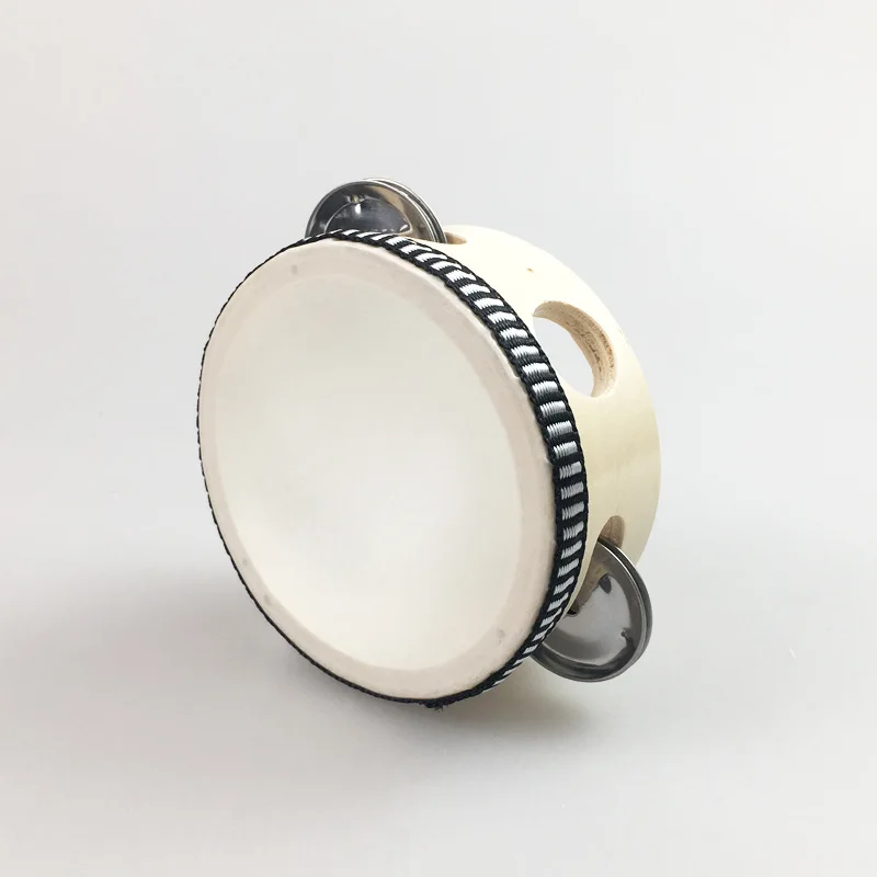 Wooden Tambourine 6inch Beige Rim with Metal Jingles Percussion Instrument Musical Educational for Concert Church XXLQ01