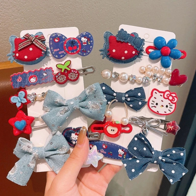 

Miniso Hello Kitty 10 шт., милая и джинсовая заколка для волос, набор аксессуаров для волос, детская заколка для волос, пара заколок для волос, головные уборы, рождественский декор для волос