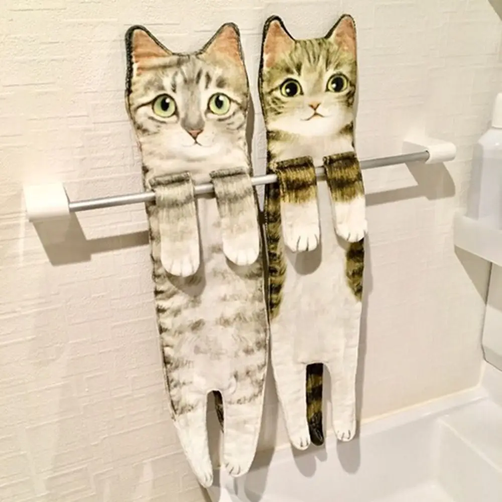 

Bathroom Supplies Super Absorbent Cat Funny Hand Towels Thickening Quick Dry Face Towel Lazy Rag Hanging Washcloths