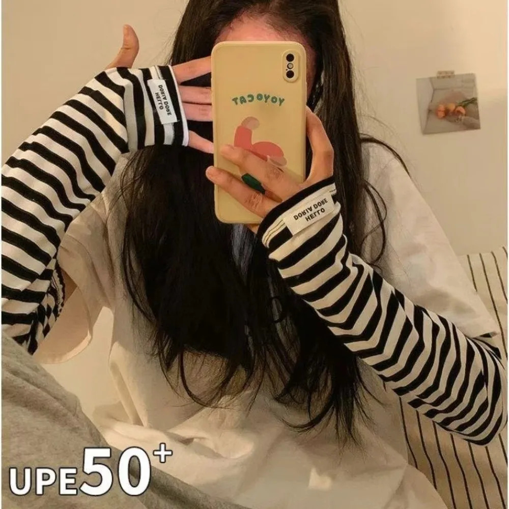 Y2k Color Strip Ice Arm Sleeve Loose Harajuku Stripe Sunblock Sleeve Long Anti-sunburn Breathable Sleeve Cover Summer