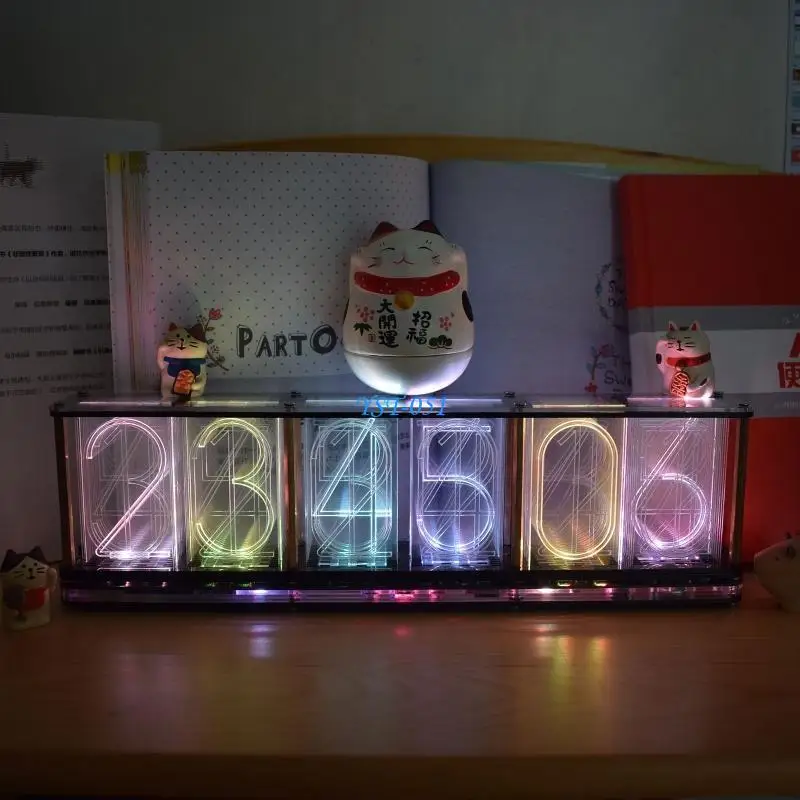 

E15A Digital Tube Desk Clock Retro Modern Colck Colorful LED Digital Clock for Home