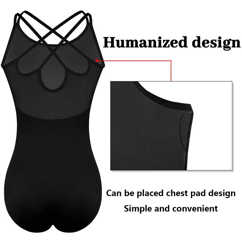 Body da ginnastica con doppia bretella per adulti per Costume da ballo con retro in rete Sexy trilobato e può posizionare i pettorali vestiti da balletto