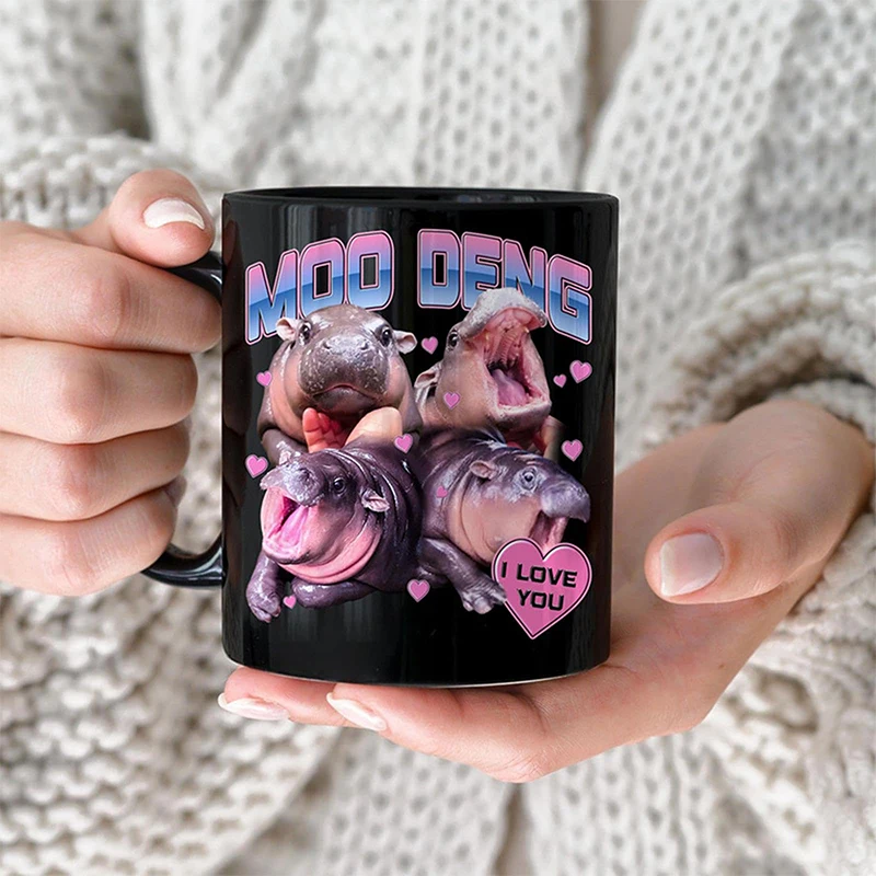 325ml hipopótamo moo deng caneca bonito hipopótamo copo de café da manhã dos desenhos animados caneca cerâmica engraçado copos de água café da manhã leite xícara de chá