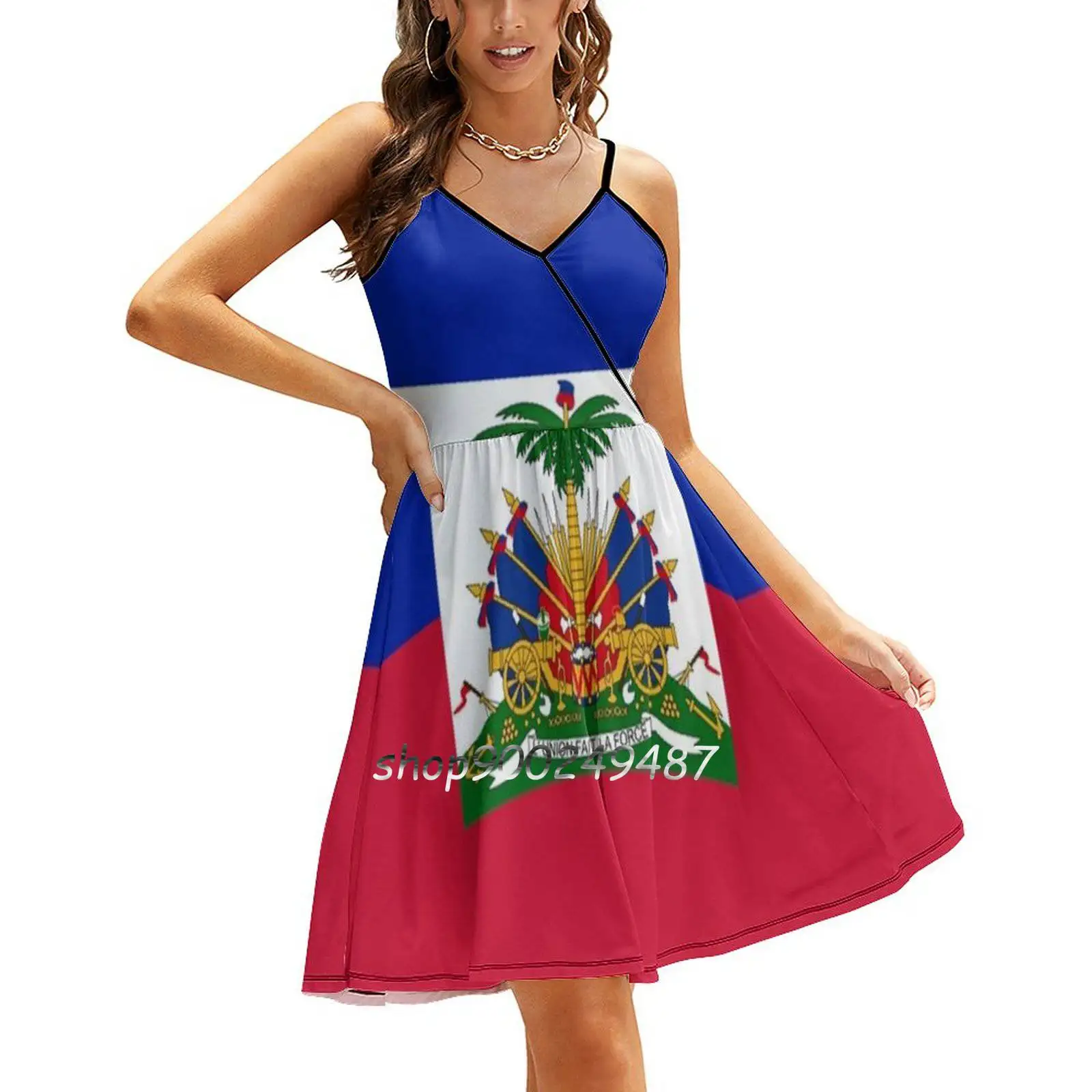 Haiti Sling Dress Summer Dress Sling Sexy A Line Dress Fashion Female Dress Haiti Haiti Flag Haitian Flag Flag Of Haiti Nord