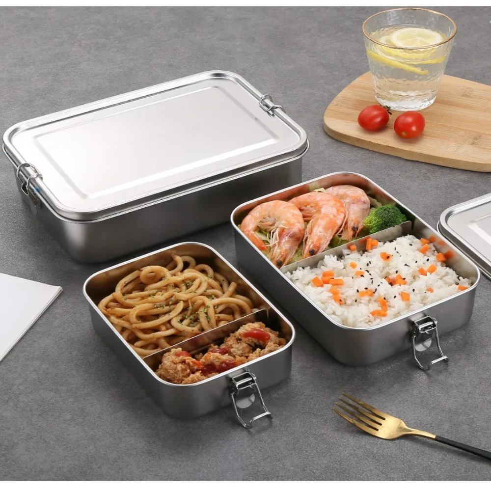 Stainless Steel Square Lunch Box Sealed Insulation Bento Box Student Lunch Box Canteen Large Capacity Compartment Lunch Box