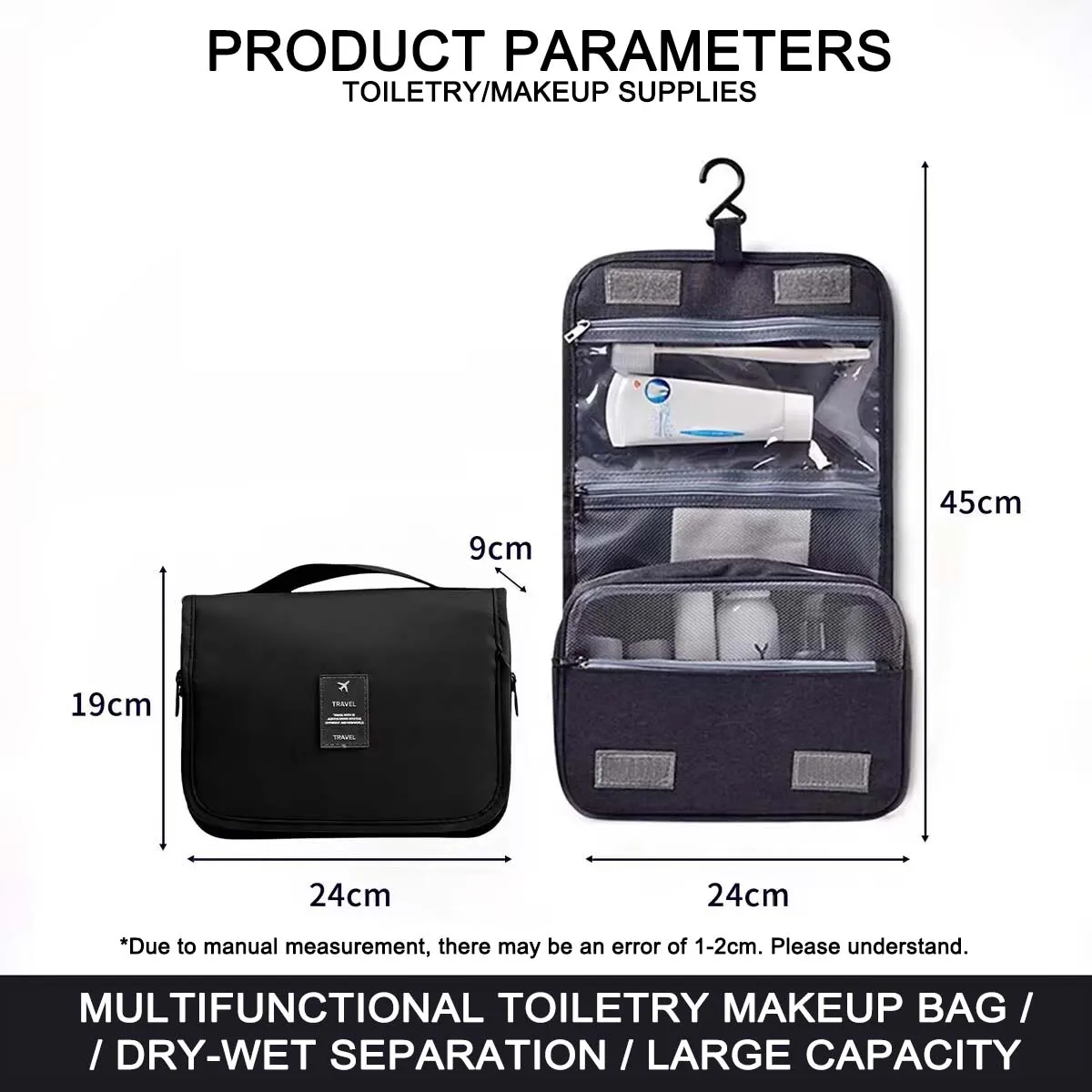 Hochwertige wasserdichte Reise-Kosmetiktasche für Damen – Hängende Toilettenartikel-Organizer-Tasche mit Haken, geräumiger Badezimmer-Waschbeutel & Nass-Trocken-Trennung – Detail 6