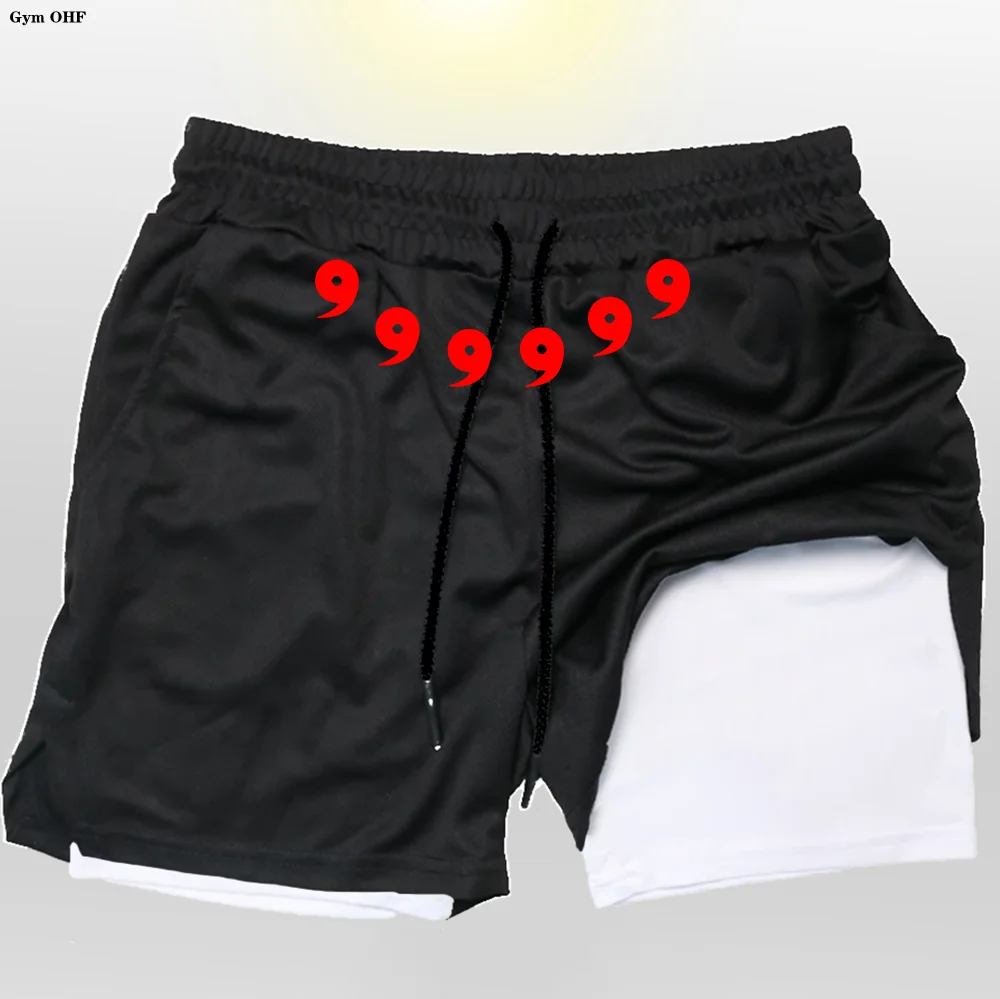 New Anime Men Running Shorts 2 In 1 Double-Deck Sport Shorts Gym Fitness Short Pants Training Jogging Bottom Men\'s Clothing