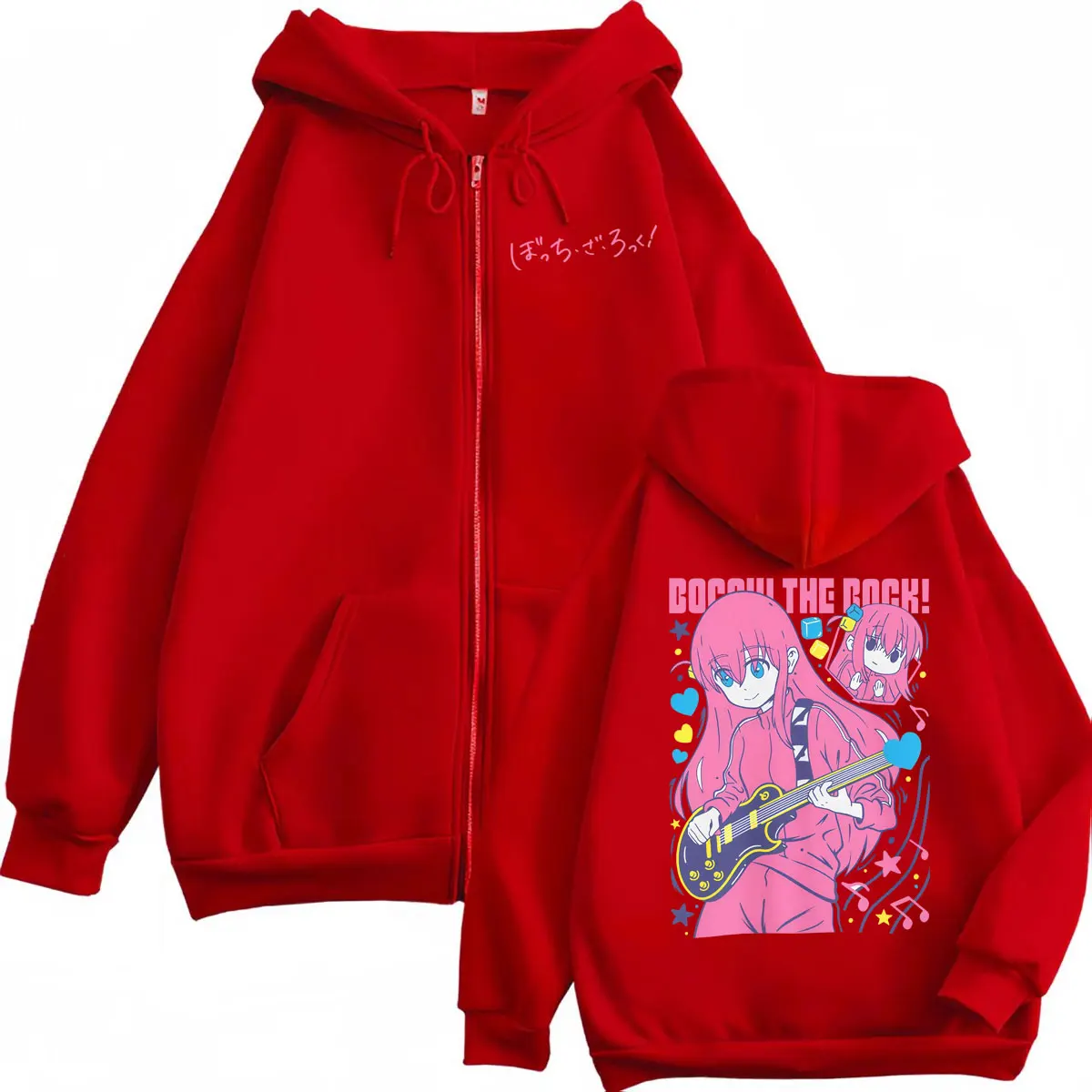 Japan Anime Bocchi The Rock Graphic Zipper Hoodie Harajuku Cartoon Zip Up Hooded Sweatshirts Men Women Casual Fashion Pullovers