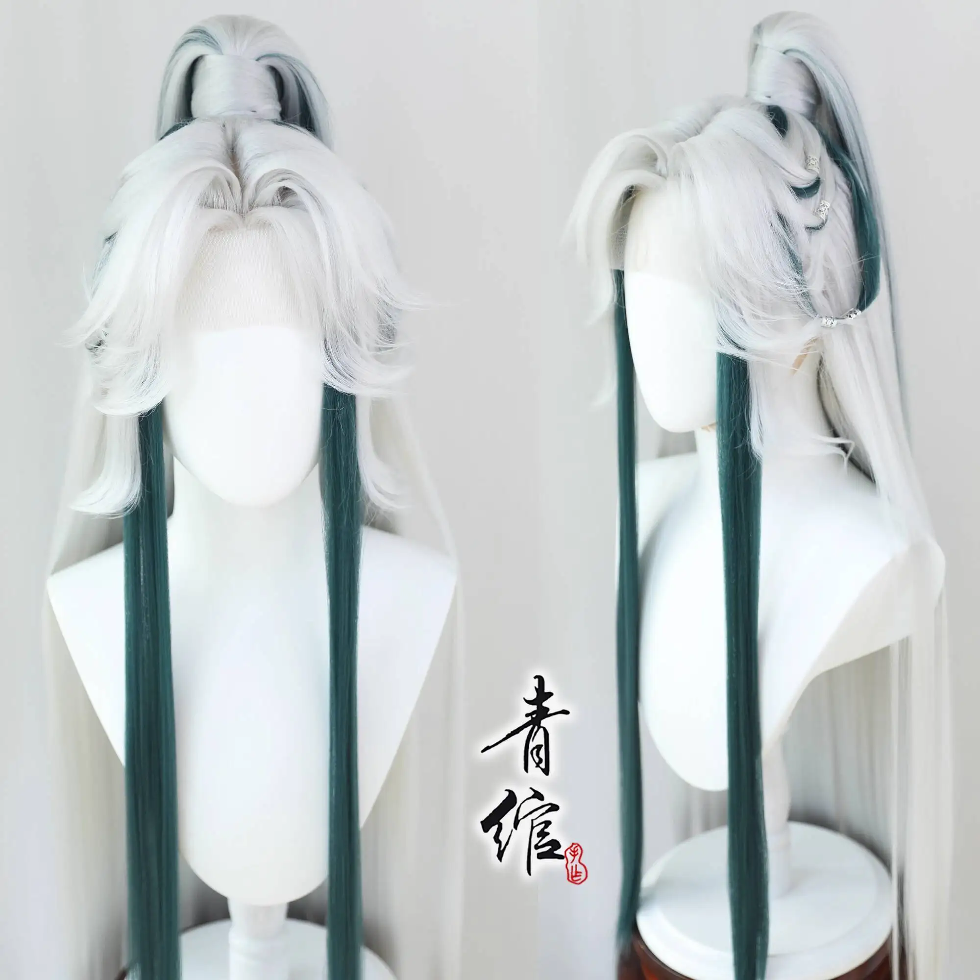 

Lantern Reflecting Peach Blossoms Peacock Mingwang Cos White Green Hair Set Wig Cover Cos Halloween Party Cosplay