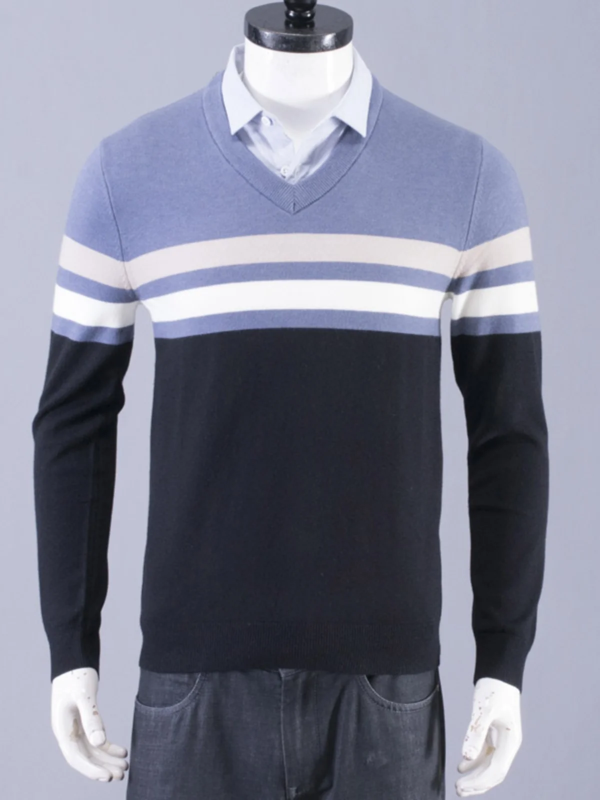 

Men's Color Blo Knitwear Fake Two-Piece Base irt Spring Autumn Faion Urban Sle Long Sve irt Collar Daily Wear