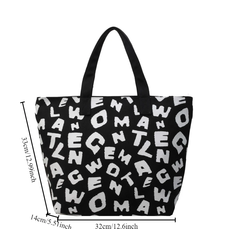 Alphabet Full Print Canvas Single Shoulder Bag Student Backpack Large Capacity Tote Bag Mommy Handbag Shopping Bag