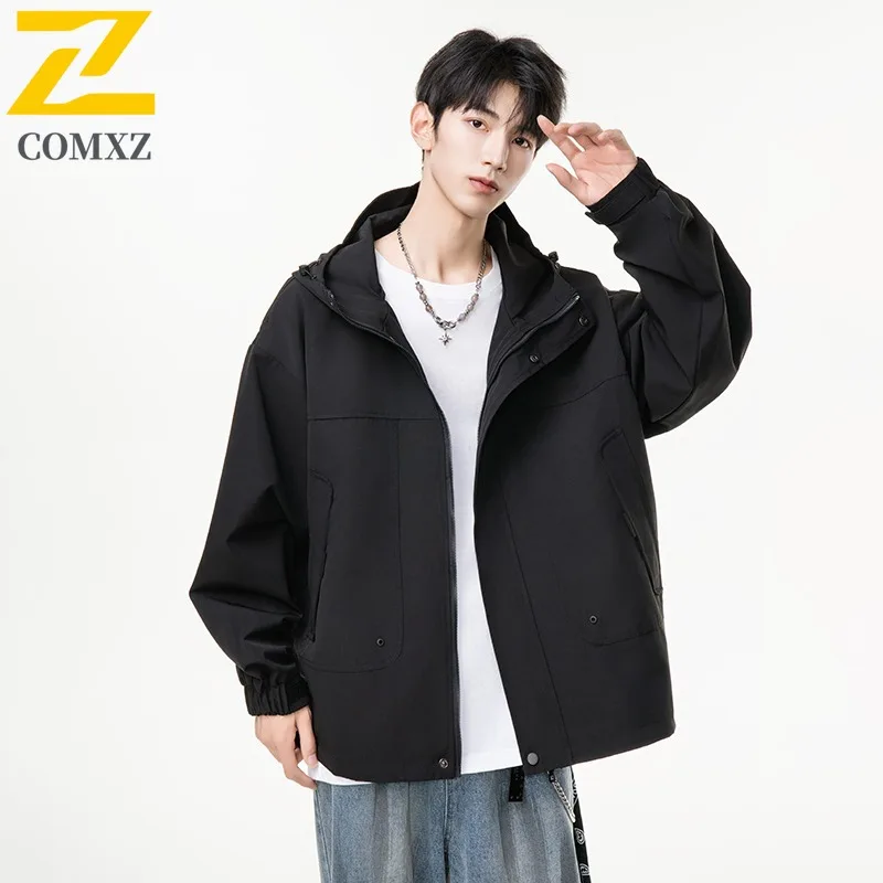 

COMXZ 2025 Men Jacket Vintage Hooded Casual Windproof Outdoor Hunting Travel Handsome Lightweight Jackets Gorpcore Outerwear