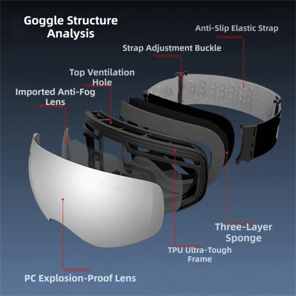 UV400 Protection Ski Goggles Double Layers Full Coating Snowboard Goggles Anti-Fog Cylindrical Lens Snow Glasses