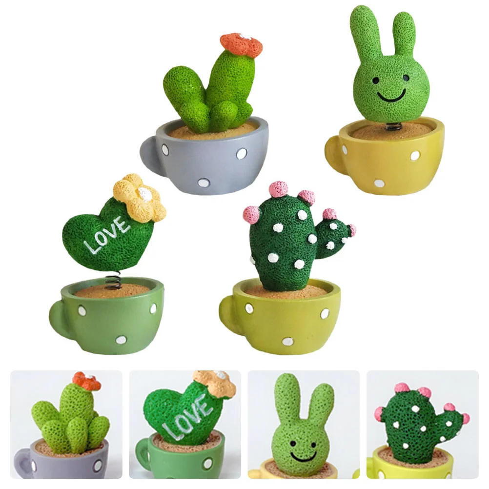 

4 PCS Spring Cactus Resin Bonsai Decor Potted Plants Model Mini Cake Car naments Household Adornment Safe Cartoon Visual