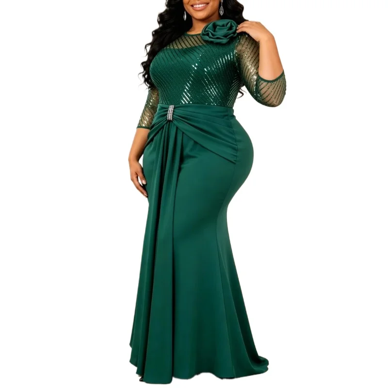 Traditional Africa Clothing African Dresses for Women Elegant Spring Summer 3/4 Sleeve Dashiki Maxi Dress Ladies Fairy Dreaes