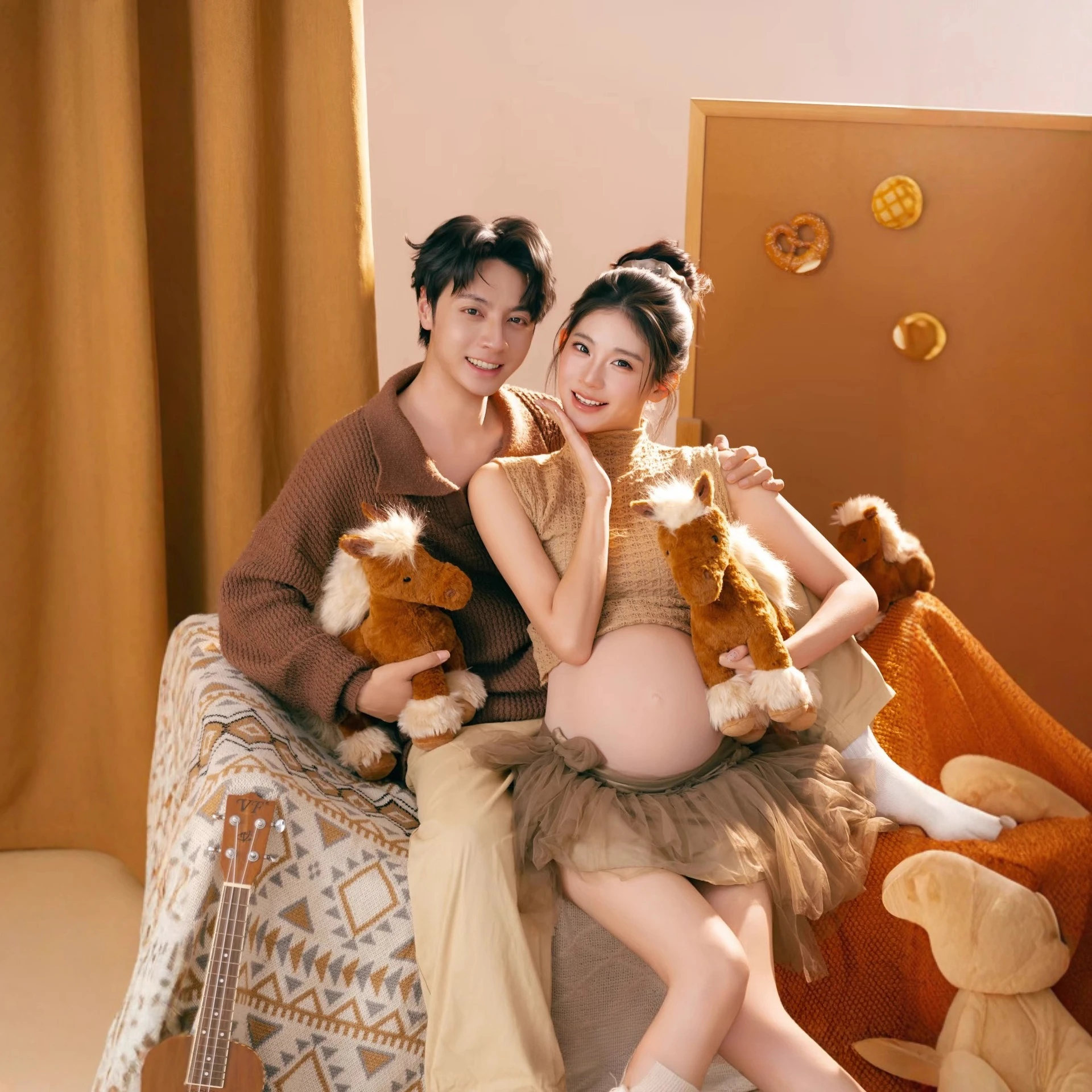 النساء التصوير الدعائم الأمومة الحمل 2PCS مجموعة مع رجل دعوى زوجين الملابس للاستوديو اطلاق النار التقاط الصور الملابس #3