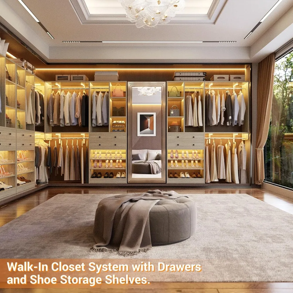 Closet System with Drawers Closet Organizer System with  Hanging Shelving Reversible Wall-mount