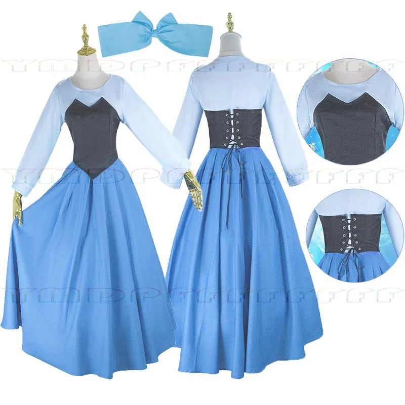 Anime Hanfu Prinzessin Ariel Erwachsene Blaues Kleid Schleife Eingewickelte Brust Cosplay Set Halloween Karneval Nacht Geschenk