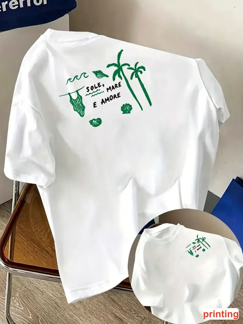 Tropical Island Beach Graphic T-shirt Men Women Loose Casual Short Sleeve Summer Daily Streetwear Commuting Trendy Fashion Wear