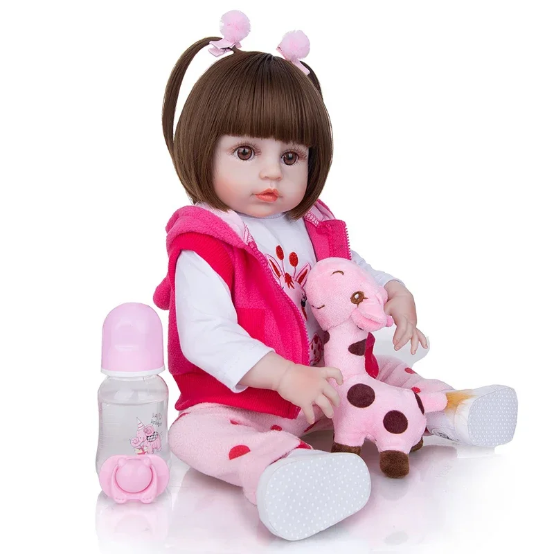 19 Inches Reborn Toddler Girl Doll Full Body Silicone Vinyl Baby Girl Doll Anatomically Correct